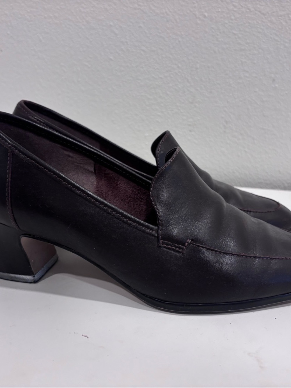Bakers Black Leather Low Block Heel Loafers